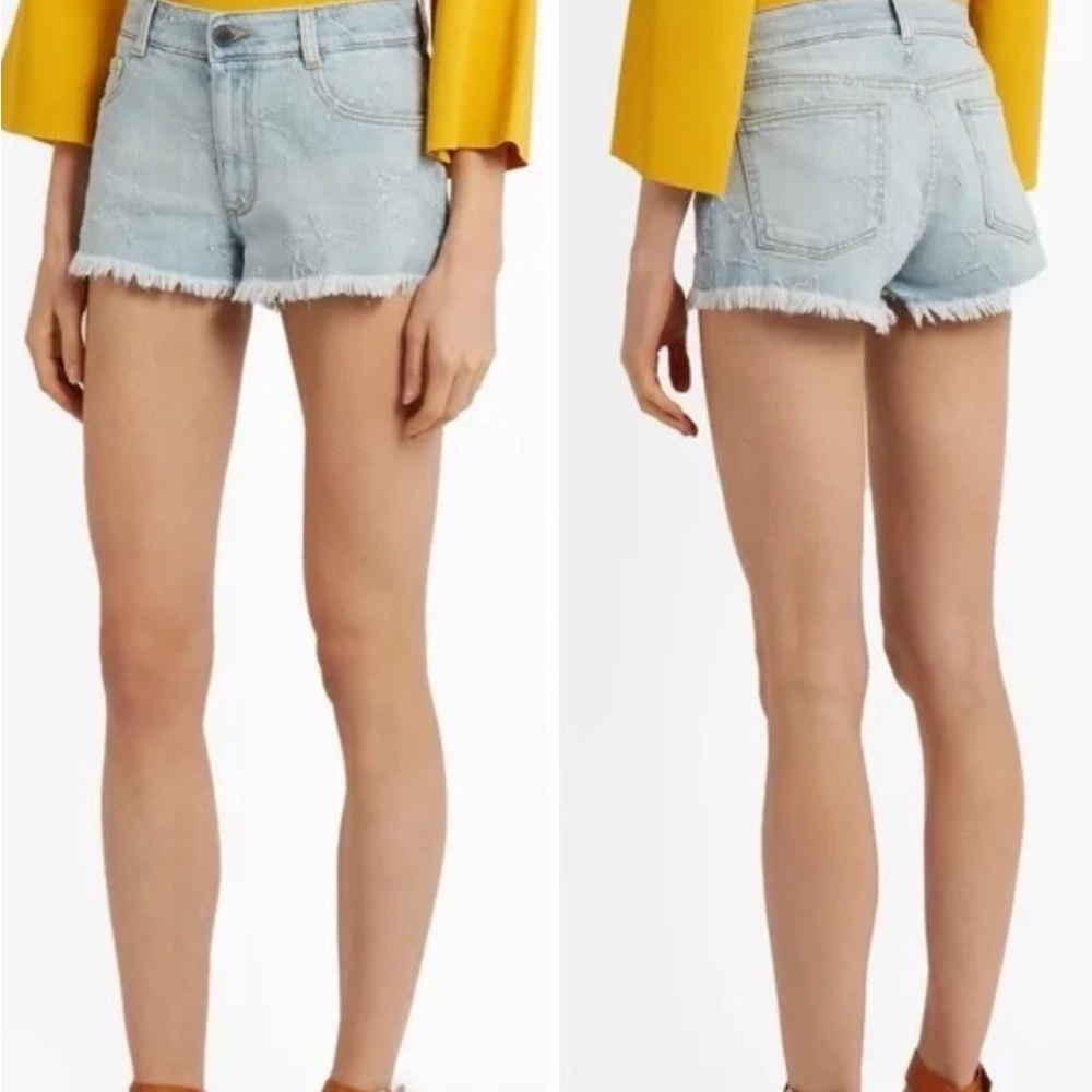 NWT Stella McCartney Italy Blue Denim Distressed Star Short Size 27